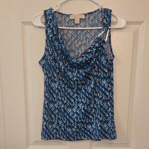 Michael Kors Blue and White Patterned Tank Top Size Small